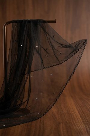 Premium Black Net Dupatta with Scalloped Borders