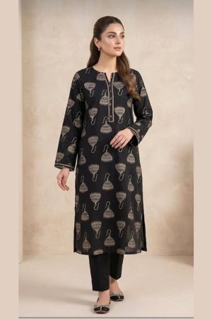 Black & Gold Jhumka Print Stitched 2-Piece Suit