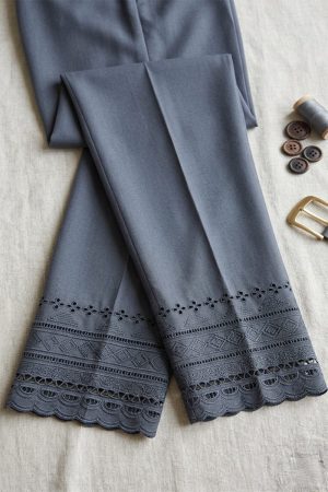 Premium Grey Embroidered Stitched Trousers