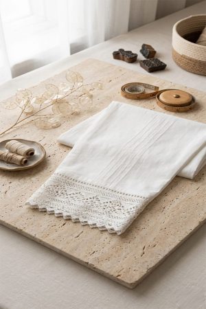 White Stitched Cotton Trouser with Lace and Pintucks