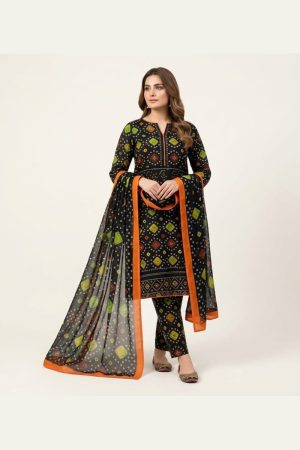 Grey & Green Ethnic Printed 3-Piece Lawn Suit