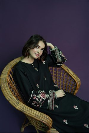 Black Floral Embroidered 2-Piece Suit (Stitched & Unstitched)