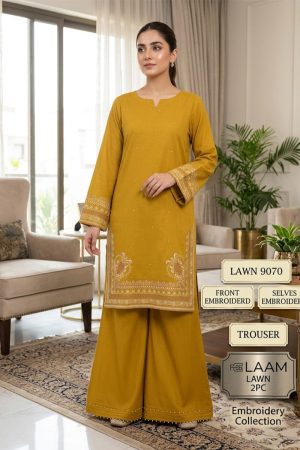 Mustard 90/70 Lawn Embroidered 2-Piece Suit