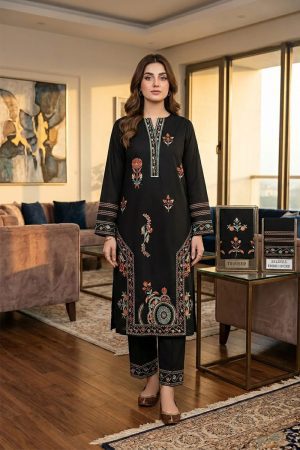 Black Multicolored Floral Embroidered 2-Piece Stitched Lawn Suit