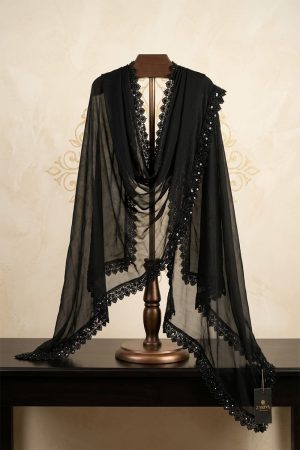 Premium Black Chiffon Dupatta with Sequin Scalloped Border