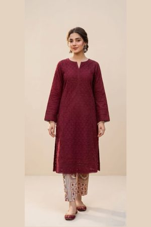 Maroon Embroidered Chikankari 2-Piece Suit