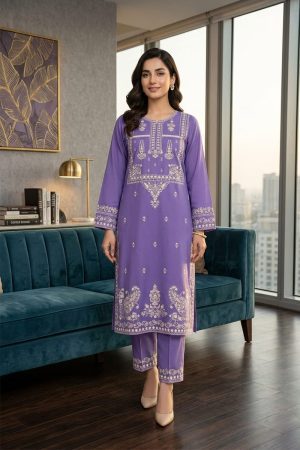 Lilac Purple & Cream Embroidered 2-Piece Stitched Lawn Suit