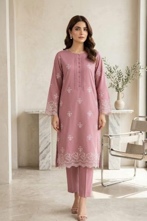 Mauve Pink & White Embroidered 2-Piece Stitched Lawn Suit
