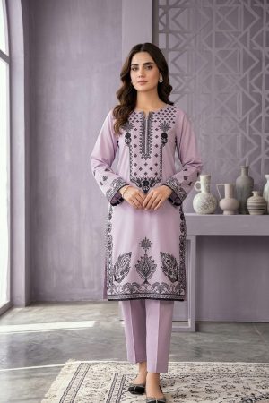 Lilac & Black Embroidered 2-Piece Stitched Lawn Suit