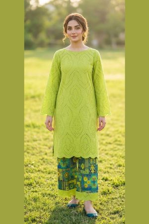Lime Green Schiffli Embroidered 2-Piece Suit