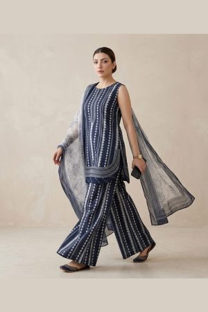 Modern Navy & White Geometric Unstitched 3-Piece Suit